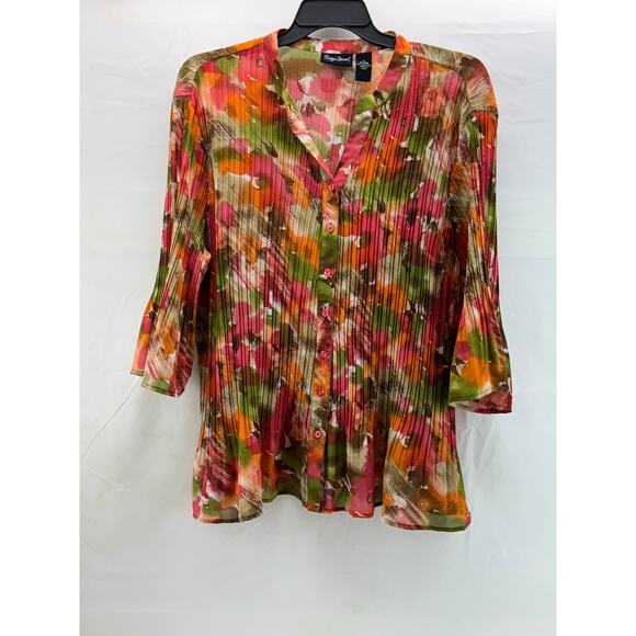 Maggie Barns 1X 18/20 W colorful lightweight floral button down has stretch - Picture 1 of 7